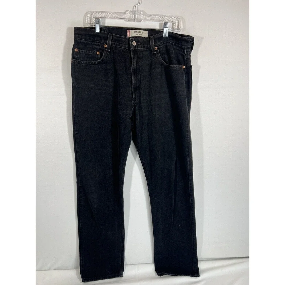Levis 505 Mens Jeans 36x34 Black Regular Fit Red Tab‎ Denim